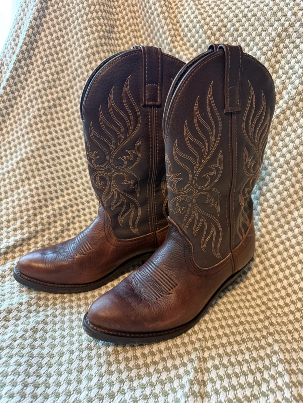 Laredo Brown Leather Western Cowboy Boots Womens 7M Embroidered